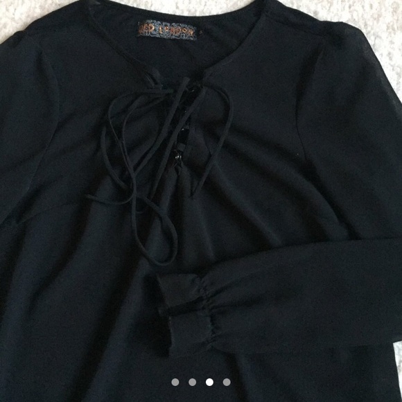 🖤 Elegant ASOS Black Lace Up Long Sleeve Blouse - Picture 3 of 4